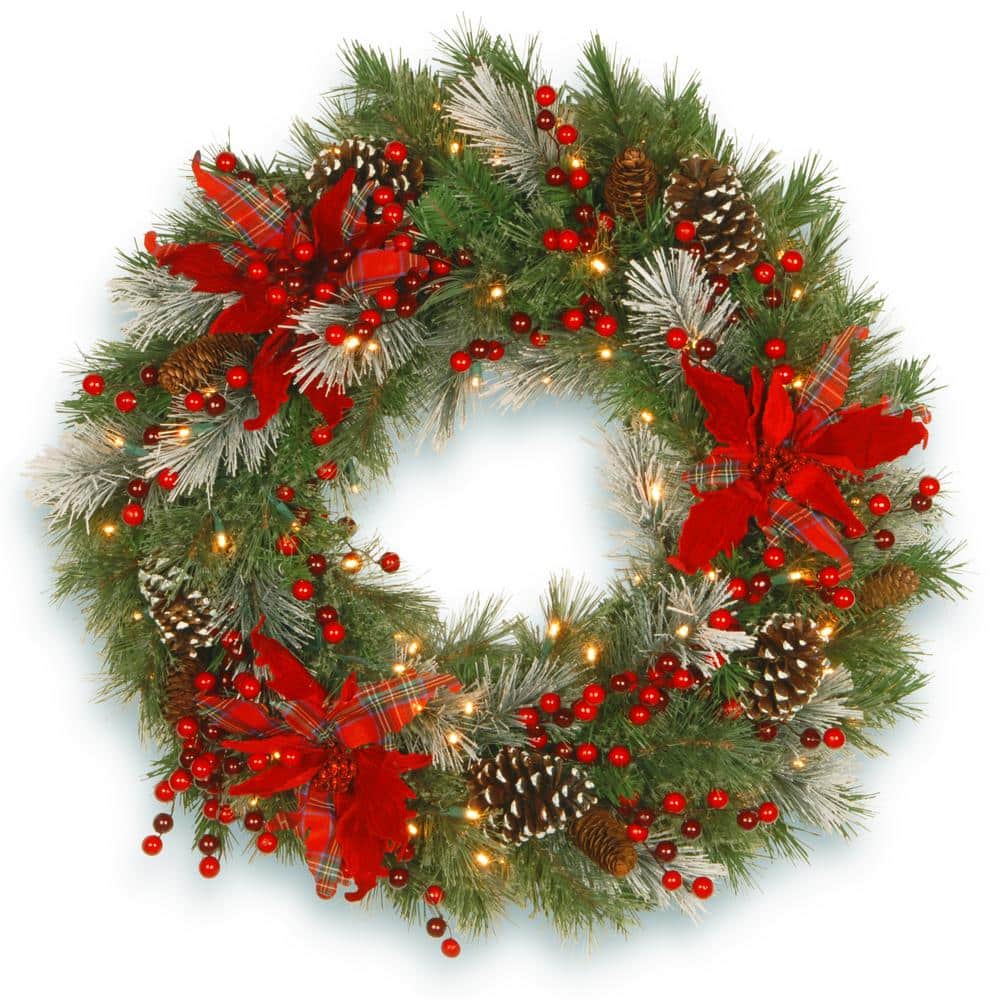 30 in. Artificial Battery Operated Decorative Collection Tartan Plaid Wreath with Warm White LED Lights - Hercitys