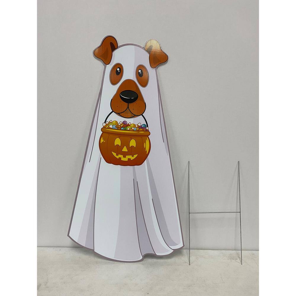 3.5 ft. Coroplast Dog Ghost with Pumpkin Yard Stake - Hercitys
