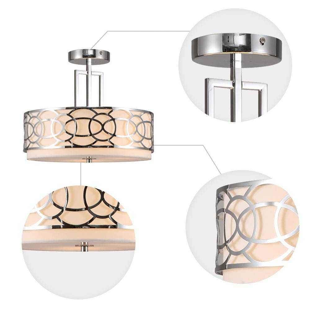 14.5 in. 3-Light Silver Drum Semi-Flush Mount - Hercitys