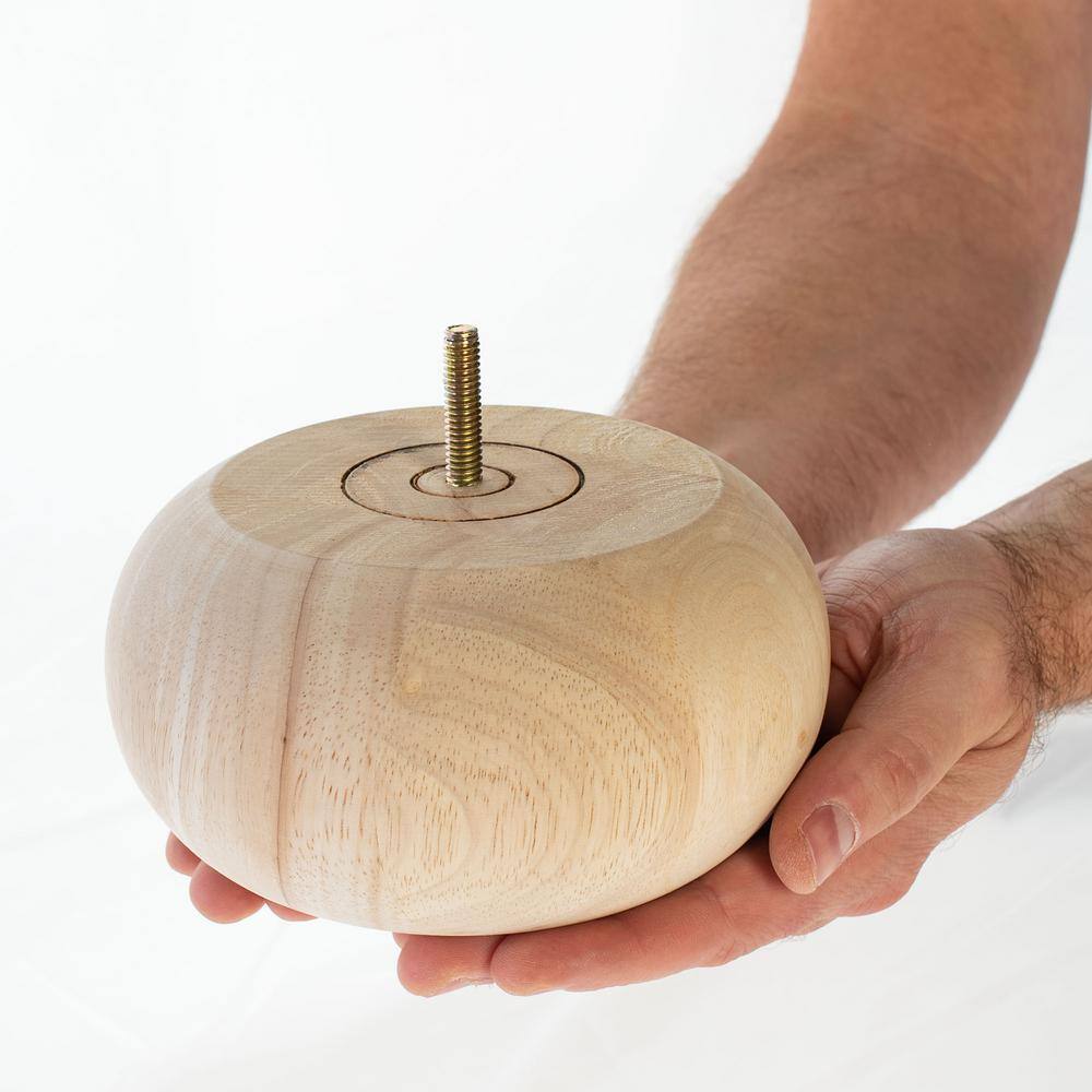3 in. x 6 in. Unfinished Solid Hardwood Round Bun Foot - Hercitys