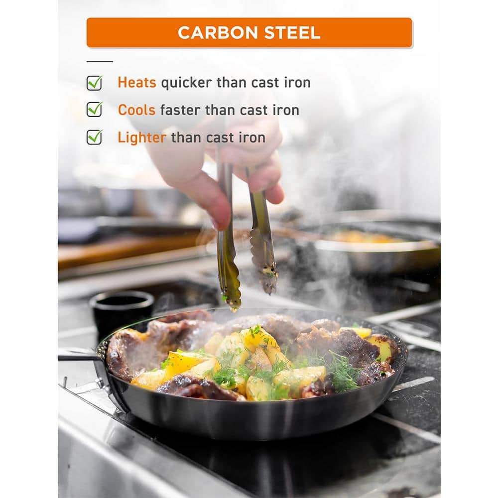 12 in. Carbon Steel Skillet Non-Stick Frying Pan with Ceramic Coating - Hercitys