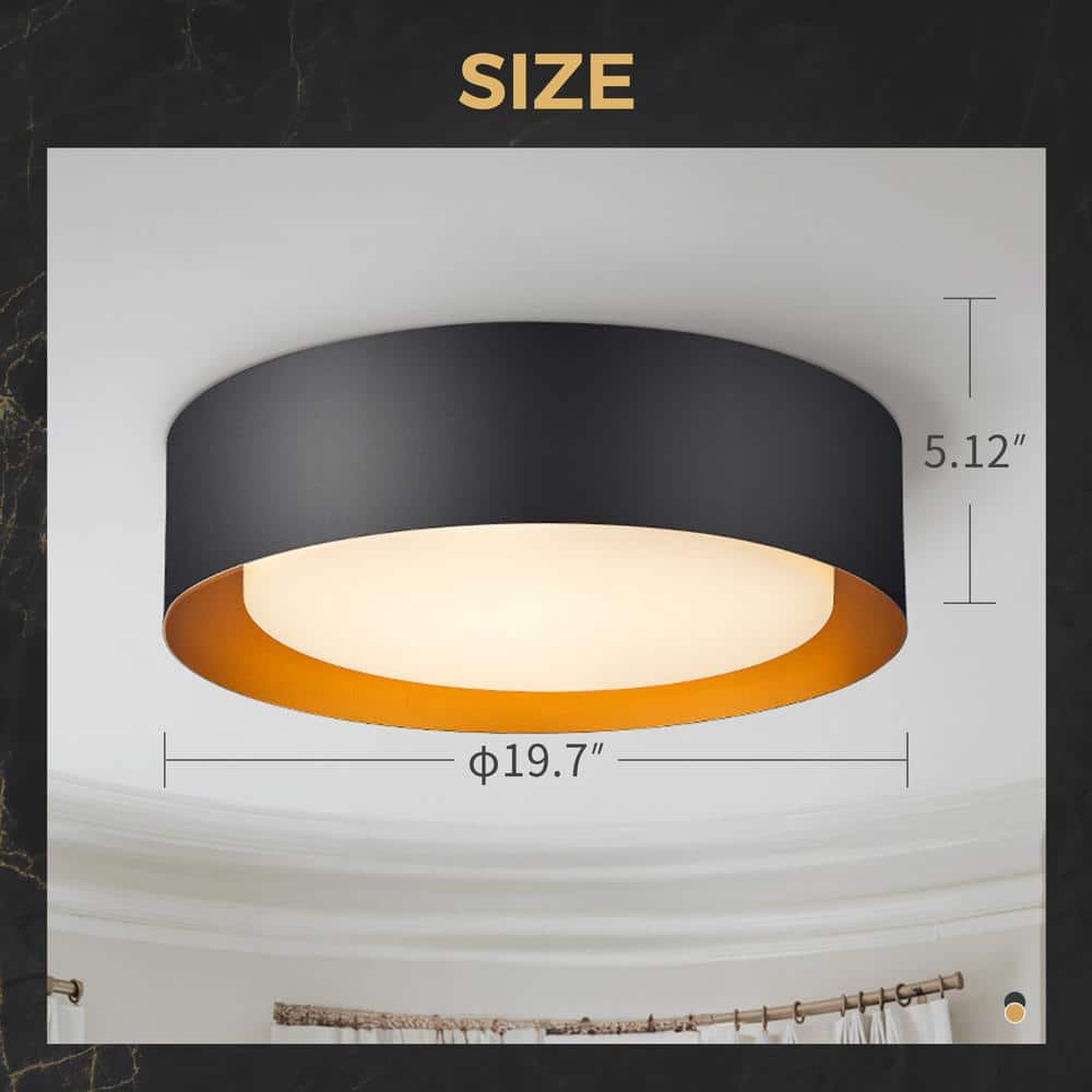 19.7 in. 24-Watt Black LED Flush Mount Ceiling Light Fixture with Frosted Glass Shade - Hercitys