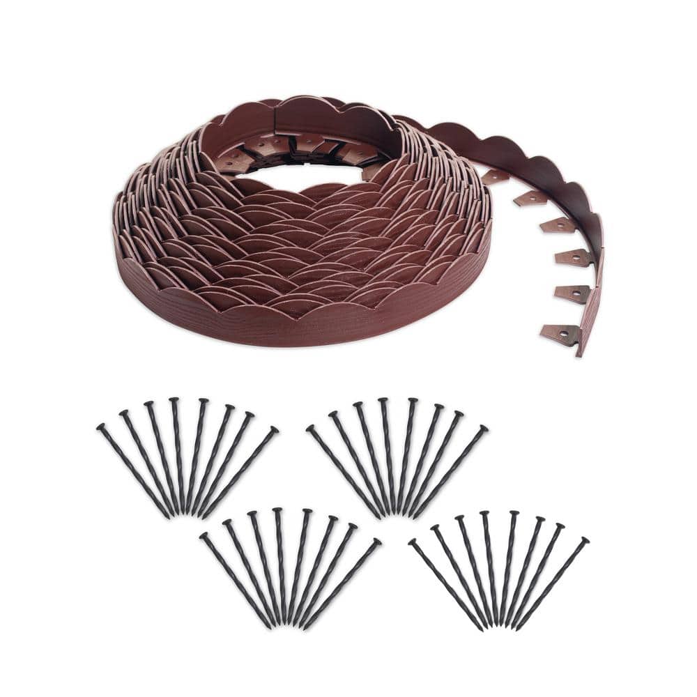 2 in. x 100 ft. Black Polyethylene Scalloped Woodgrain No-Dig Edging Kit - Hercitys
