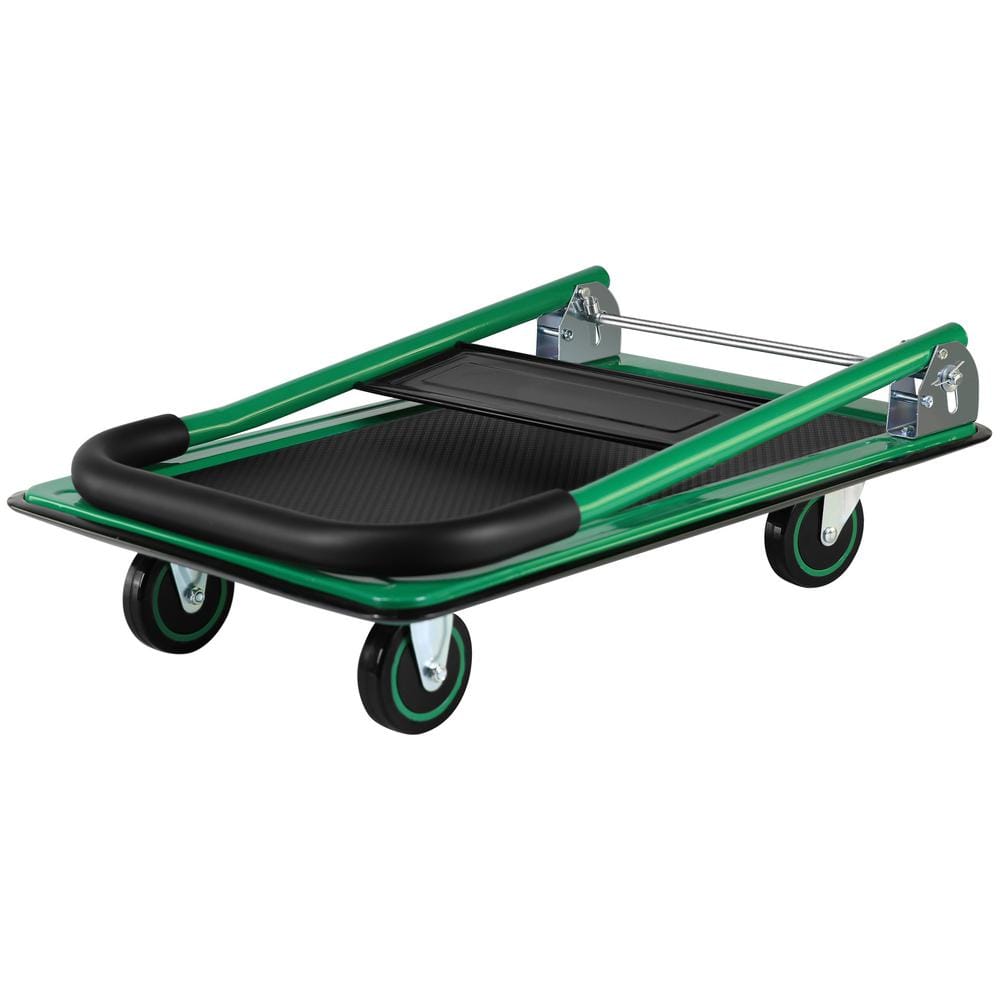 360 lbs. Capacity Easy-Move Foldable Metal Push Cart with 2 x Fixed and Wheels 2 x 360° Wheels - Hercitys