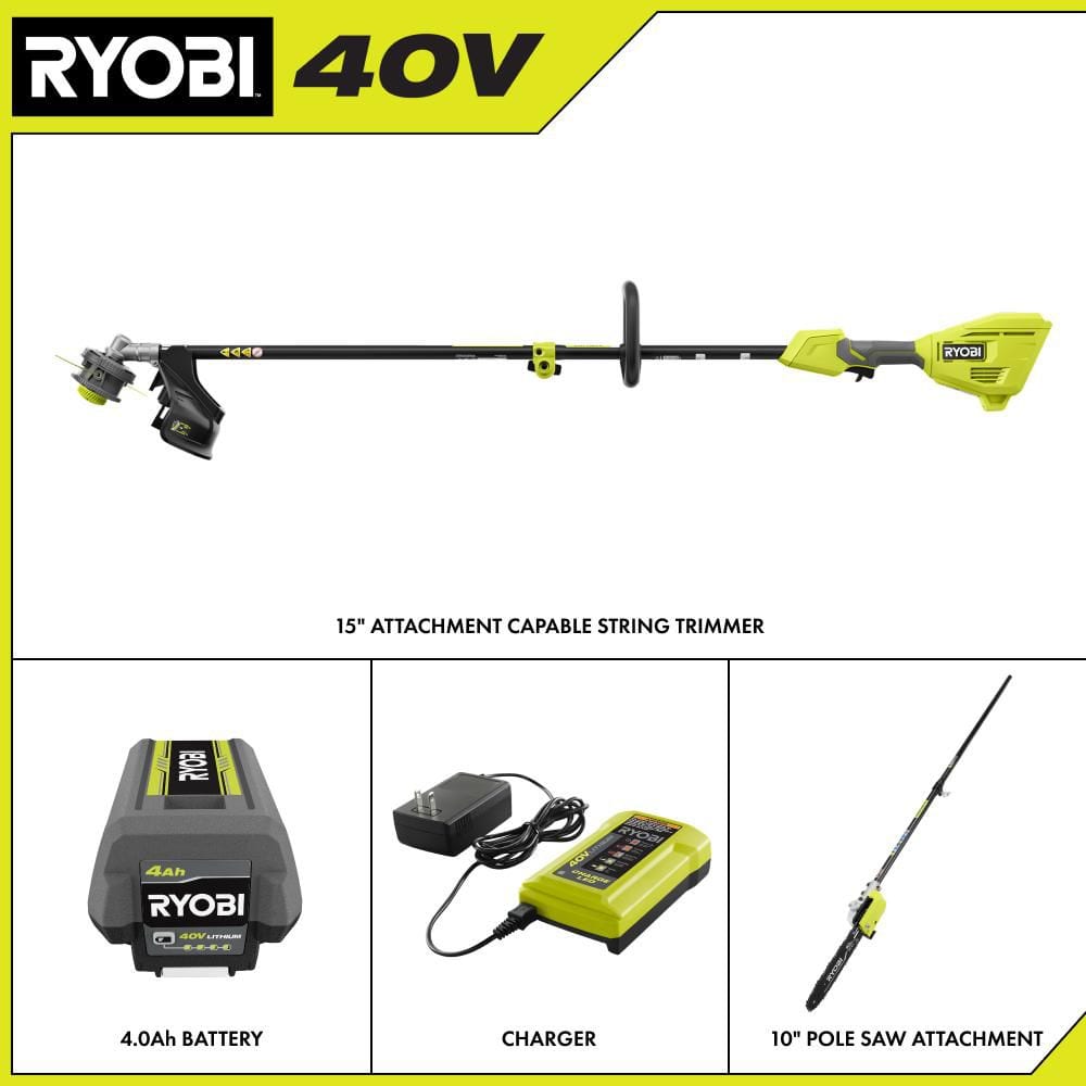 40V 15 in. Expand-It Cordless Battery Attachment Capable String Trimmer & Pole Saw with 4.0 Ah Battery and Charger - Hercitys