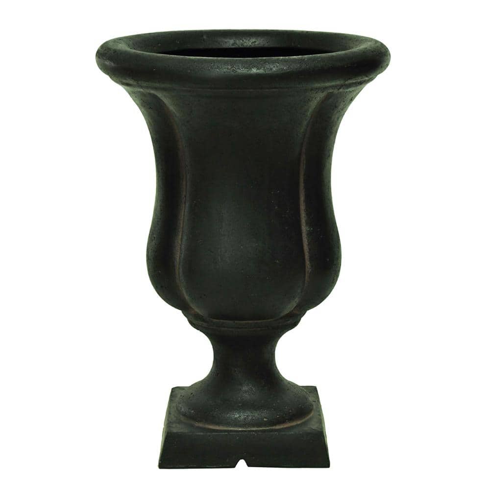 12 in. x 17 in. Cast Stone Fiberglass Sol Urn on Square Base in Aged Charcoal - Hercitys