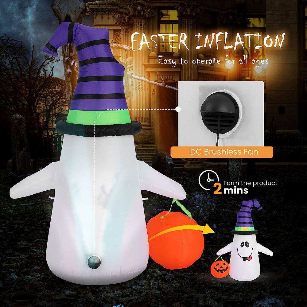 5 ft. Height Halloween Inflatable LED Lighted White Ghost with Pumpkin Lantern - Hercitys