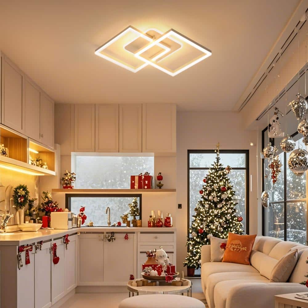 25 in. Modern White Integrated LED Square Dimmable Aluminum Frame Semi-Flush Mount Ceiling Light with Remote Control - Hercitys