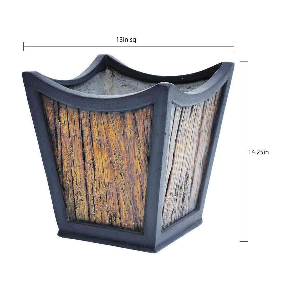 13 in. sq. Black Composite Metal on Wood Tapered Sol Planter - Hercitys