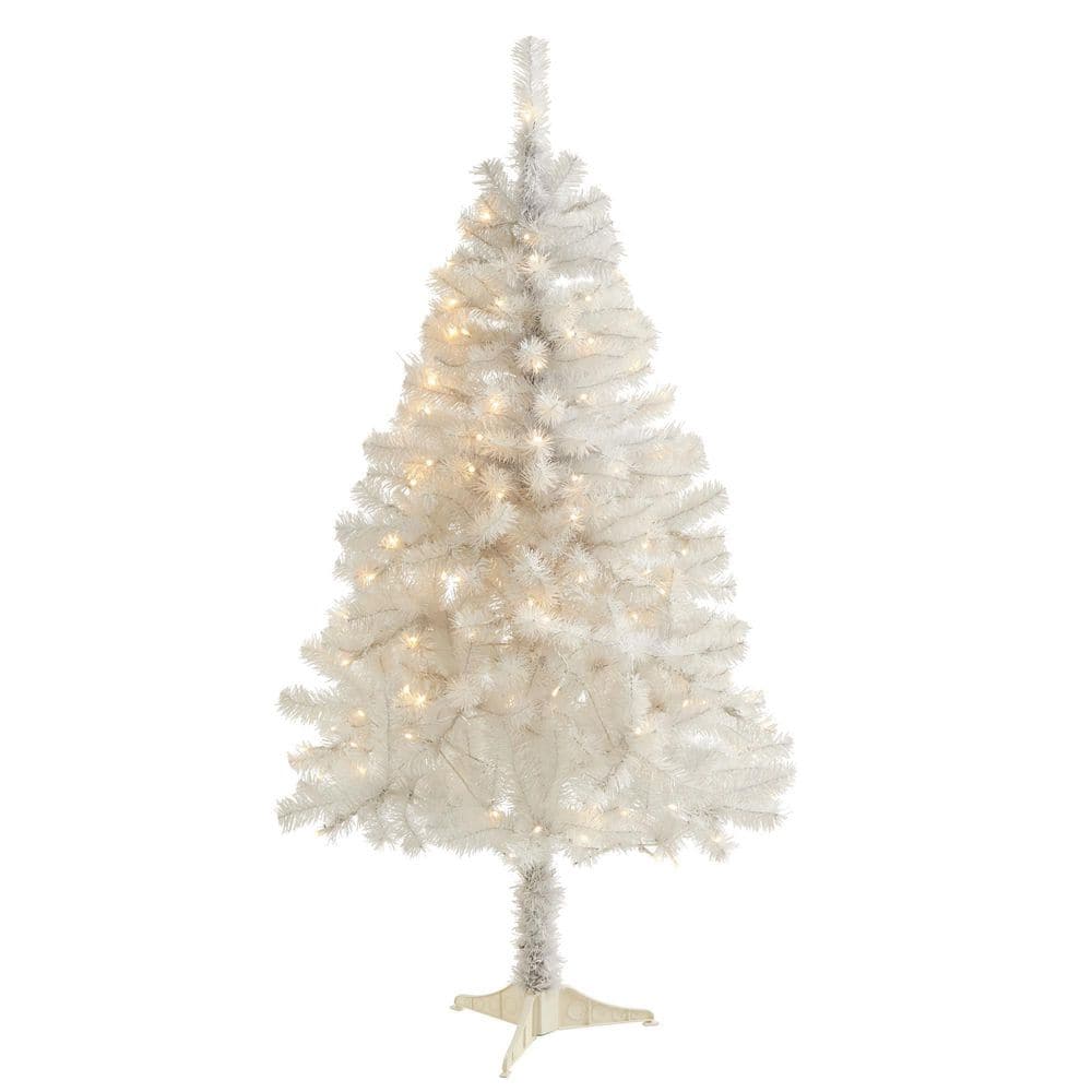 5 ft. Pre-Lit White Artificial Christmas Tree with 150 Clear LED Lights - Hercitys