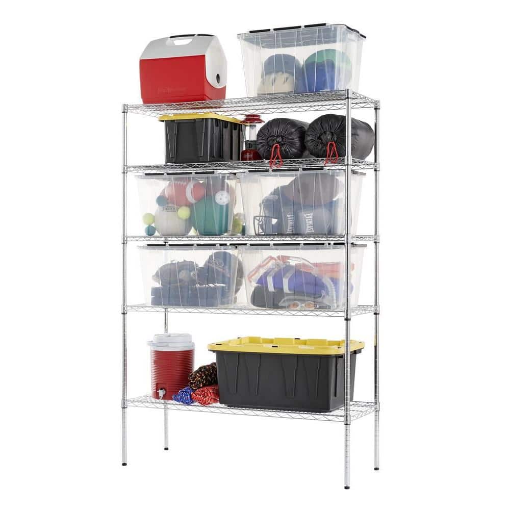 5-Tier Commercial Grade Heavy Duty Steel Wire Shelving Unit in Chrome (48 in. W x 72 in. H x 18 in. D) - Hercitys