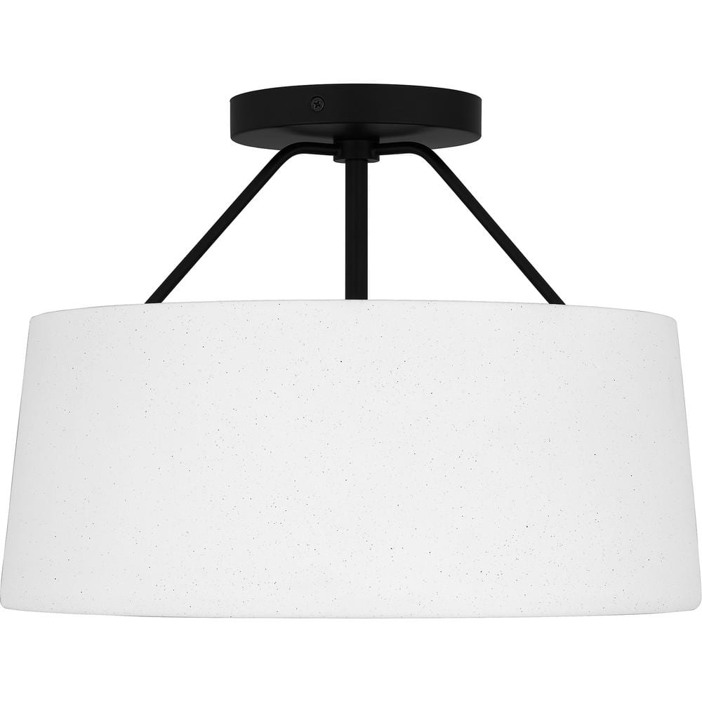 14 in. 3-Light Matte Black Semi-Flush Mount with Faux Concrete Metal Shade and No Bulbs Included - Hercitys