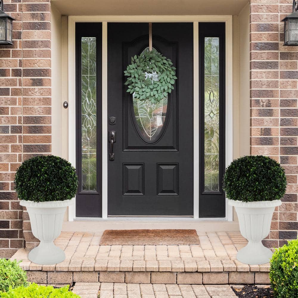 16 in. W x 18 in. H-in. Plastic Urn Planter 2-Pack, White - Hercitys