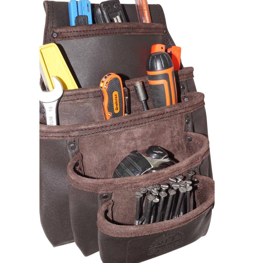 5-Pocket Oil Tanned Leather Nail and Tool Pouch in Dark Brown - Hercitys