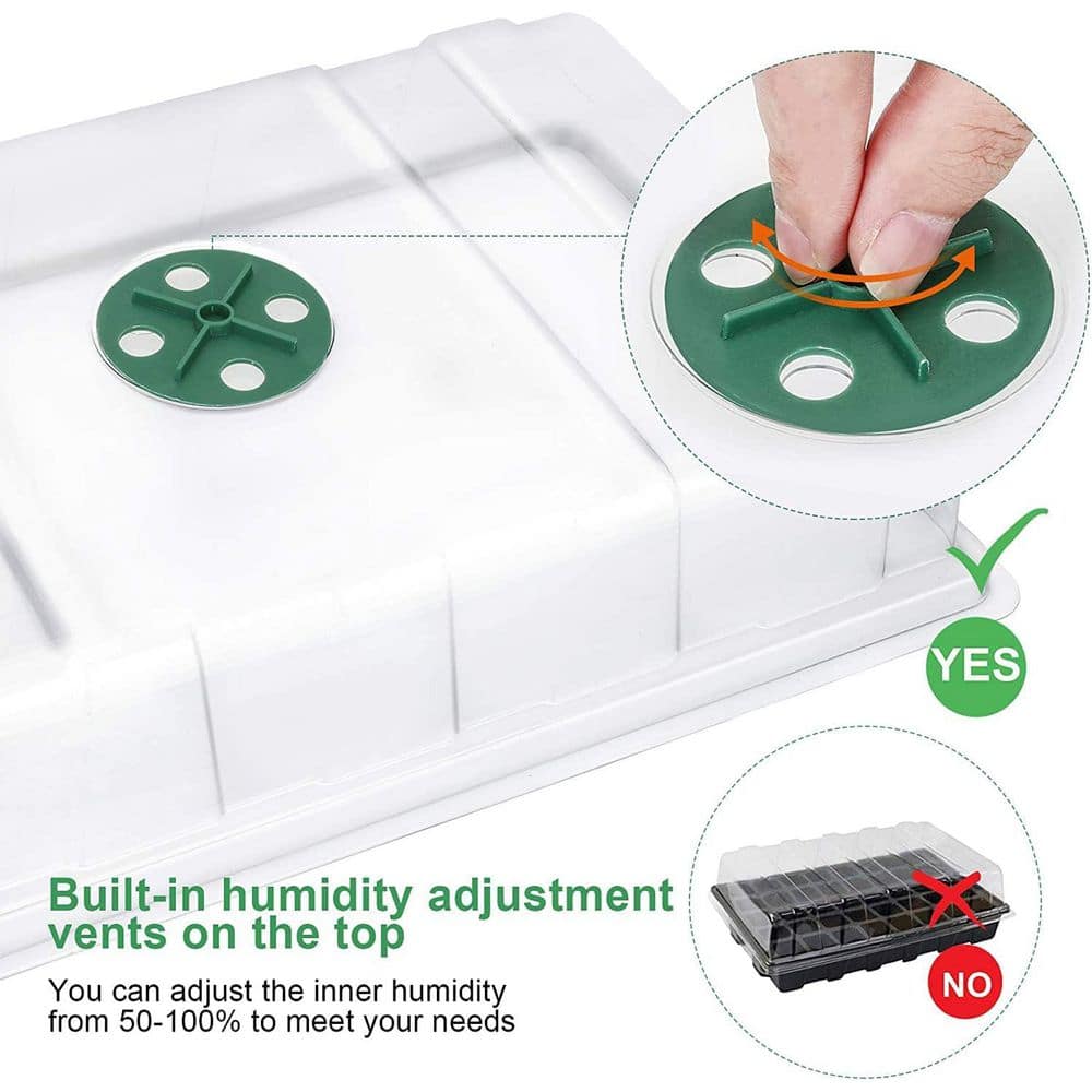 5-Pack Mini Seedling Starter Tray Kit with Humidity Vented Domes and Base, Transparent Plastic, 200 Cells Total - Hercitys