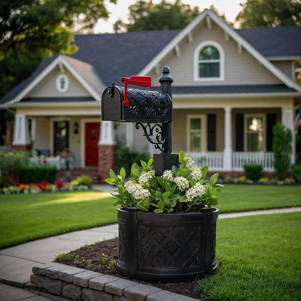 18 in. Dia x 12 in. H Aged Charcoal Stone Fiberglass Mailbox Barrel - Hercitys