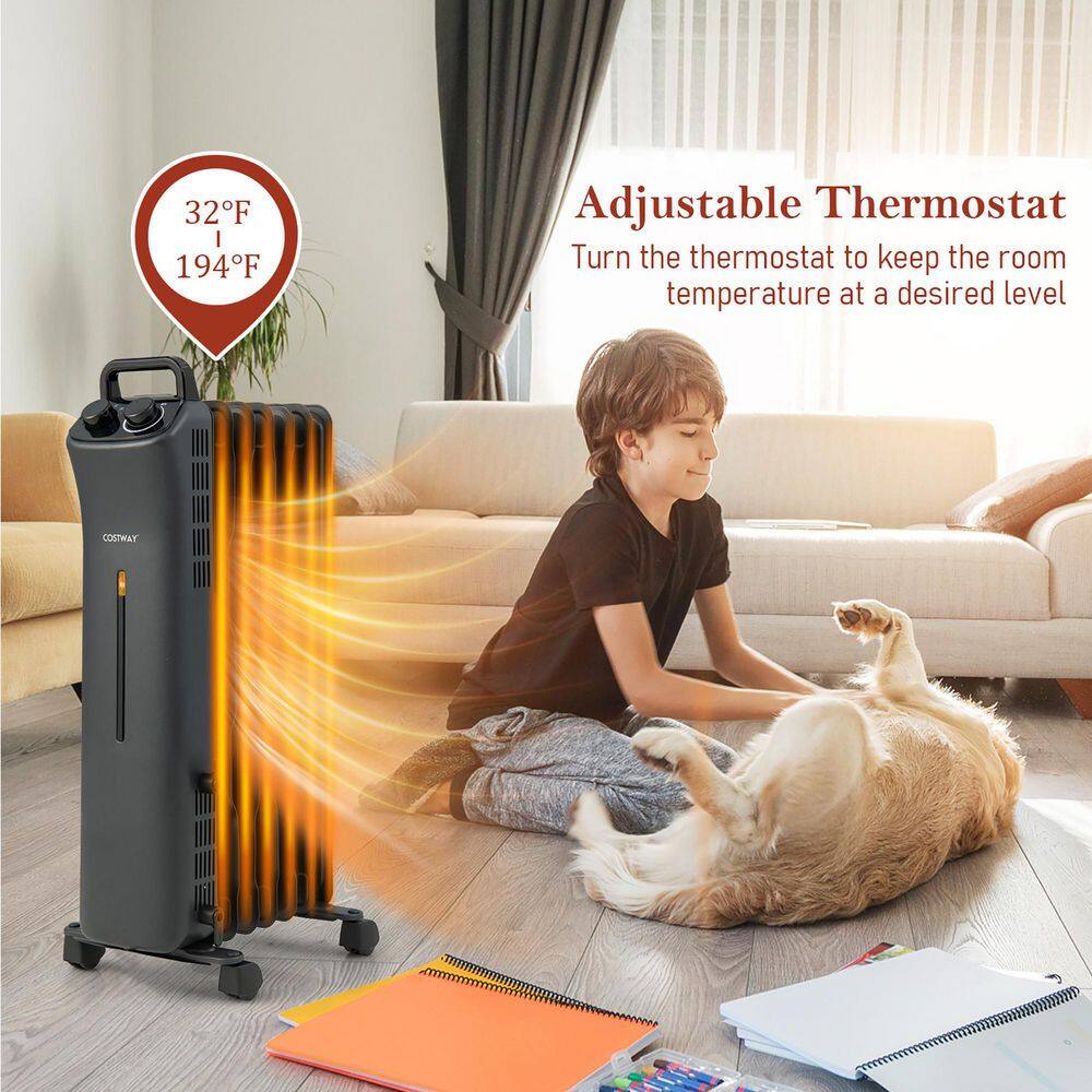 1500-Watt Electric Heater Oil Filled Space Heater with Adjustable Thermostat - Hercitys