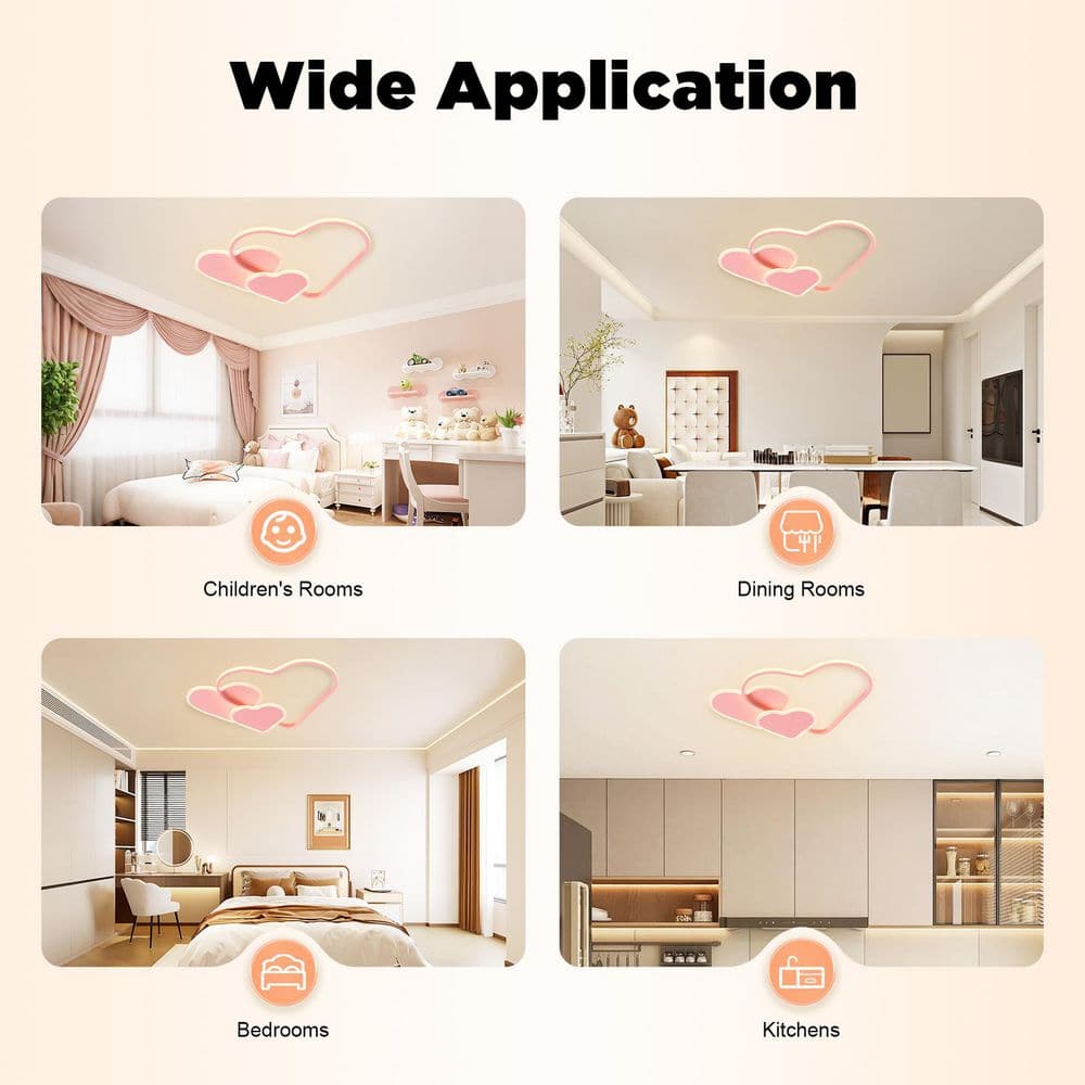 20.47 in. 1-Light Pink Modern Heart-Shaped Selectable LED Semi-Flush Mount Ceiling Light with Remote Control - Hercitys