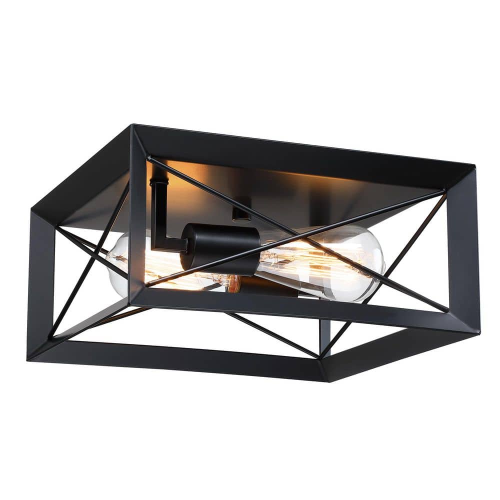 2 Pack 2-Light 12 in. Square Flush Mount Light Fixtures with Matte Black Finish - Hercitys