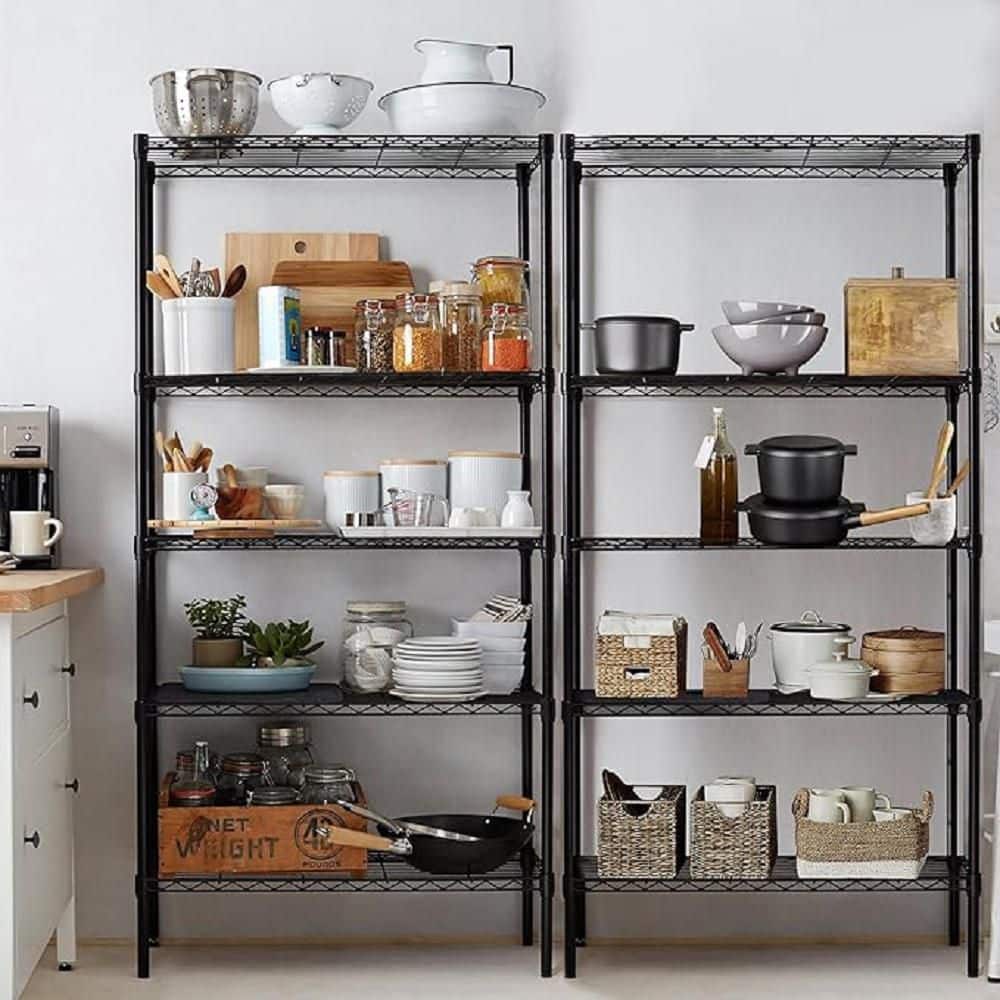 5-Tier Storage Shelves, Heavy Duty Wire Metal Shelving Unit for Kitchen in Black - Hercitys