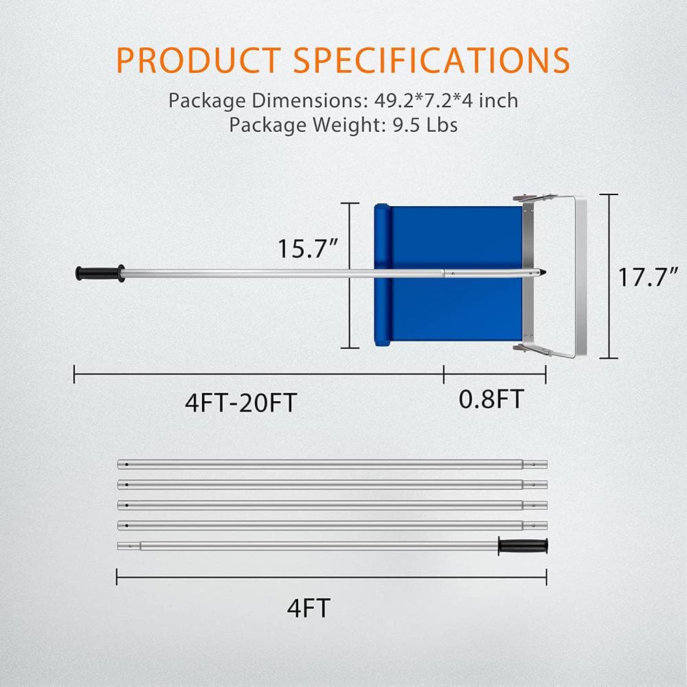 250 in. L Aluminium Handle Snow Removal Roof Rake with Wheels and Adjustable Extended Handle - Hercitys