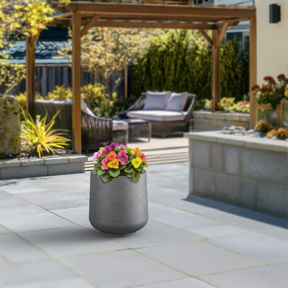17 in. Large Natural Gray(Enhanced Interior) Concrete Round Planter / Pot with Drainage Holes - Hercitys