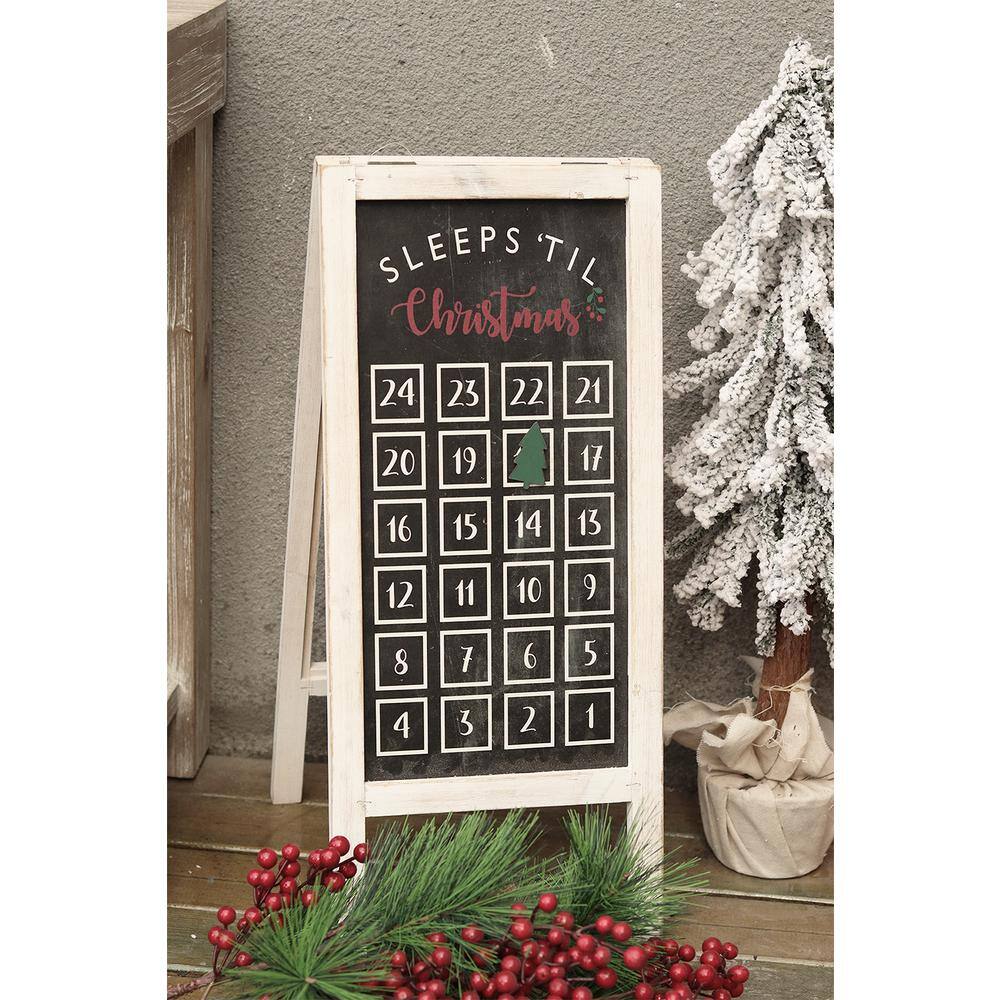 22.875 in. White and Black Farmhouse Wood Freestanding Christmas Advent Calendar with Magnet - Hercitys