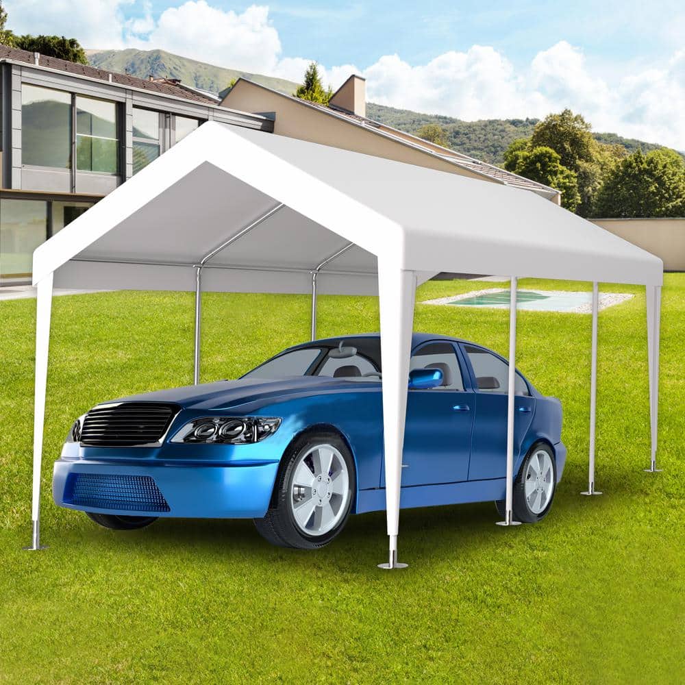 20 ft. W x 12 ft. D x 9.7 ft. H White Carport Replacement Canopy Cover, Waterproof Tarp with 76 Elastic Buckles - Hercitys