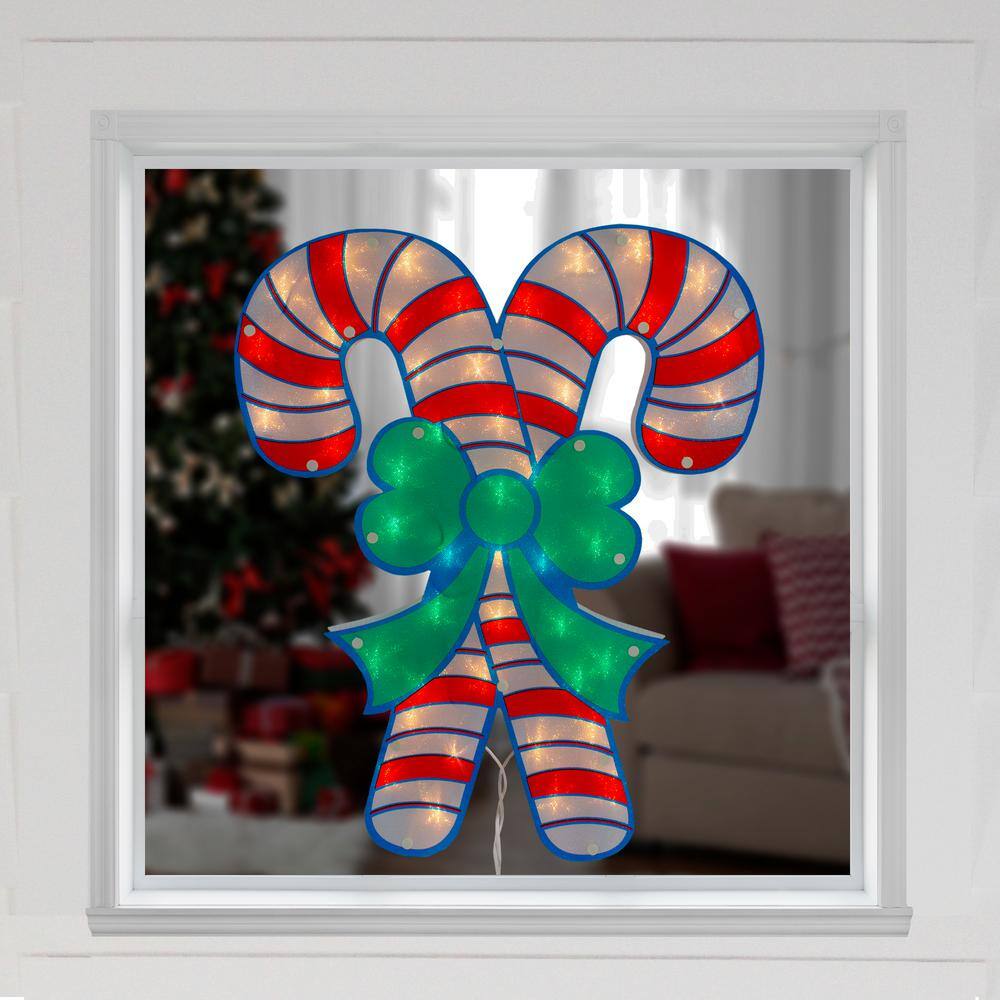 18.5 in. Lighted Double Candy Cane Christmas Window Silhouette - Hercitys