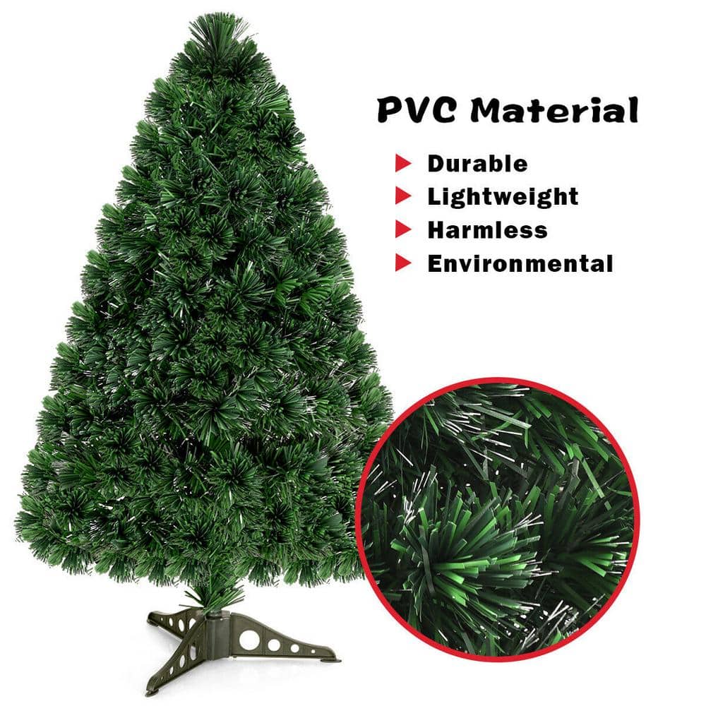 3 ft. Pre-Lit Fiber Optic Artificial PVC Christmas Tree Tabletop with Plastic Stand - Hercitys