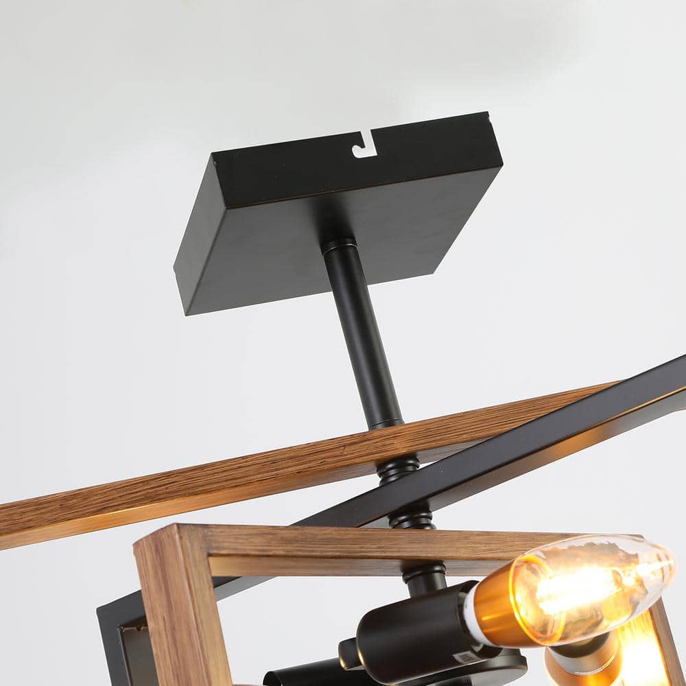 15.7 in. 3-Light Farmhouse Rustic Rectangle Semi Flush Mount Ceiling Light - Hercitys