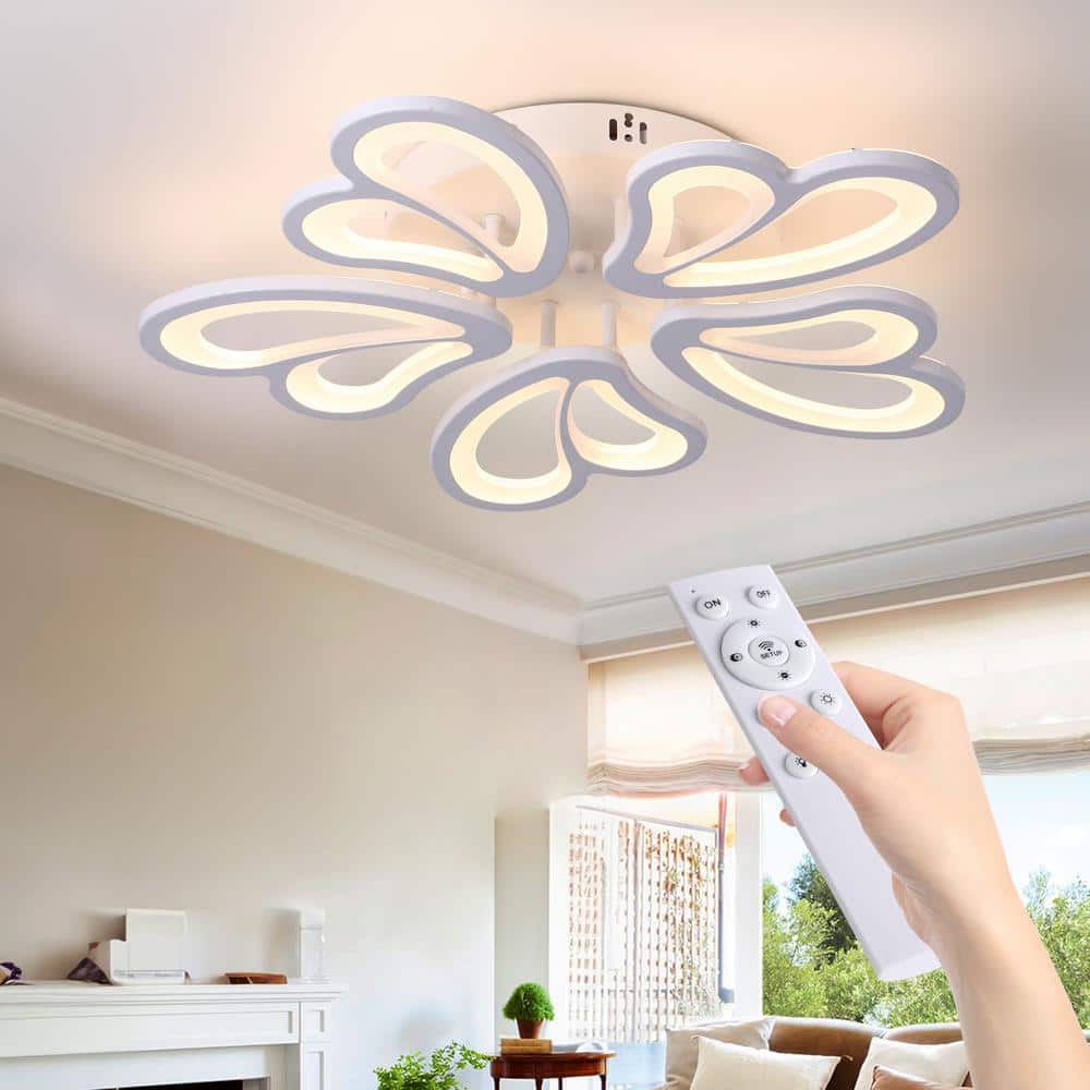 22 in. 30-Watt White Integrated LED Flush Mount with White Acrylic Shades - Hercitys