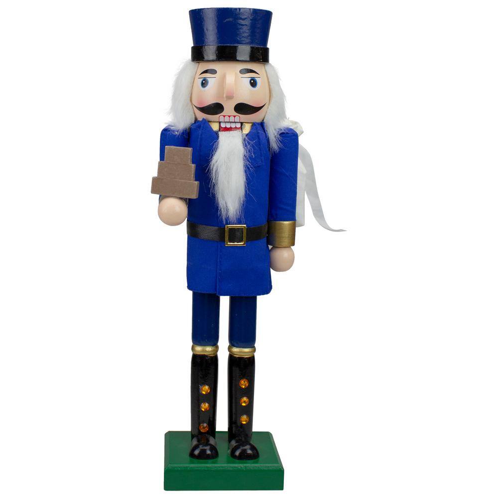 14 in. Blue and Gold Wooden Mail Carrier Christmas Nutcracker - Hercitys