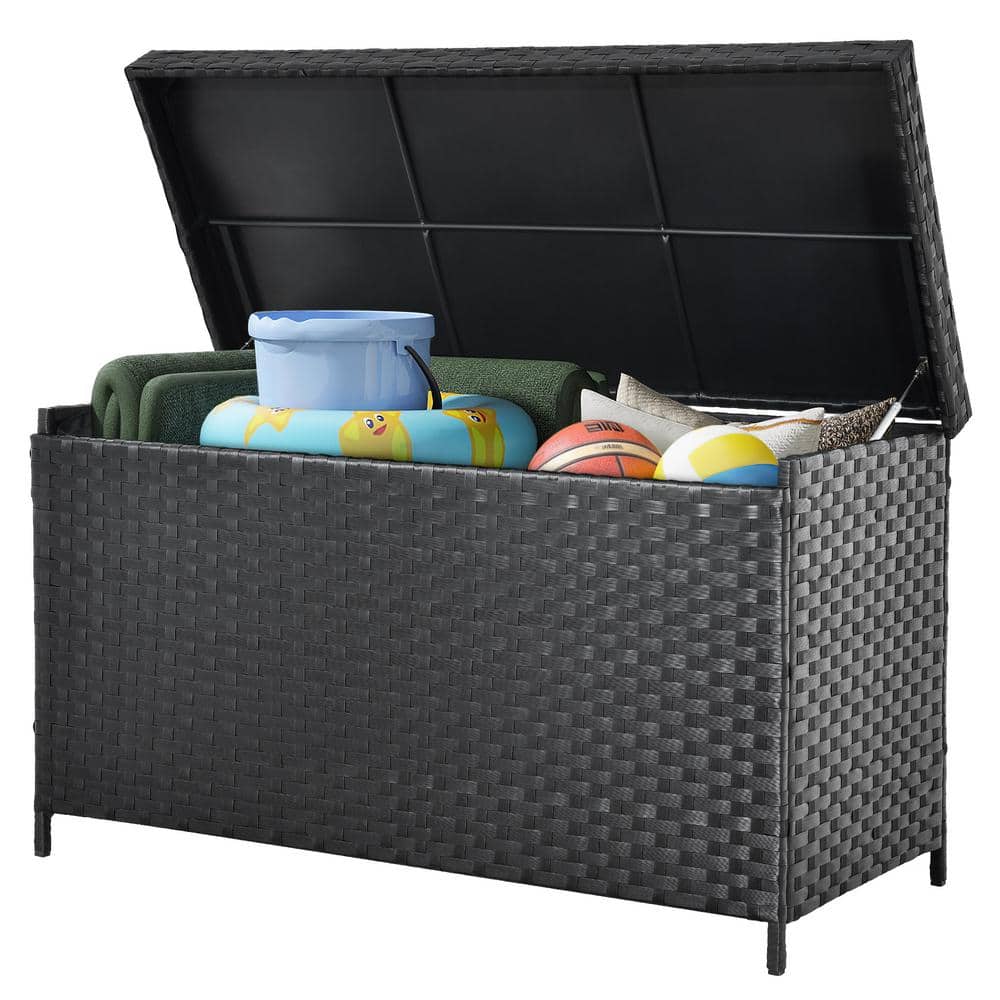 170 Gal. Water Resistant Wicker Deck Box All-Weather Outdoor Storage Box for Patio Furniture - Hercitys