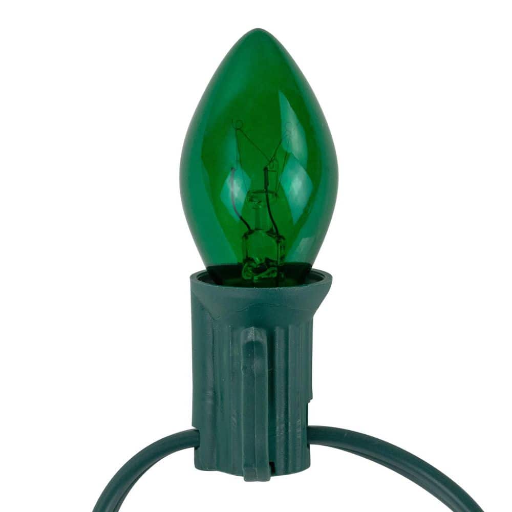25-Light Transparent Green C7 Incandescent Christmas Lights 12 in. Spacing with Green Wire - Hercitys