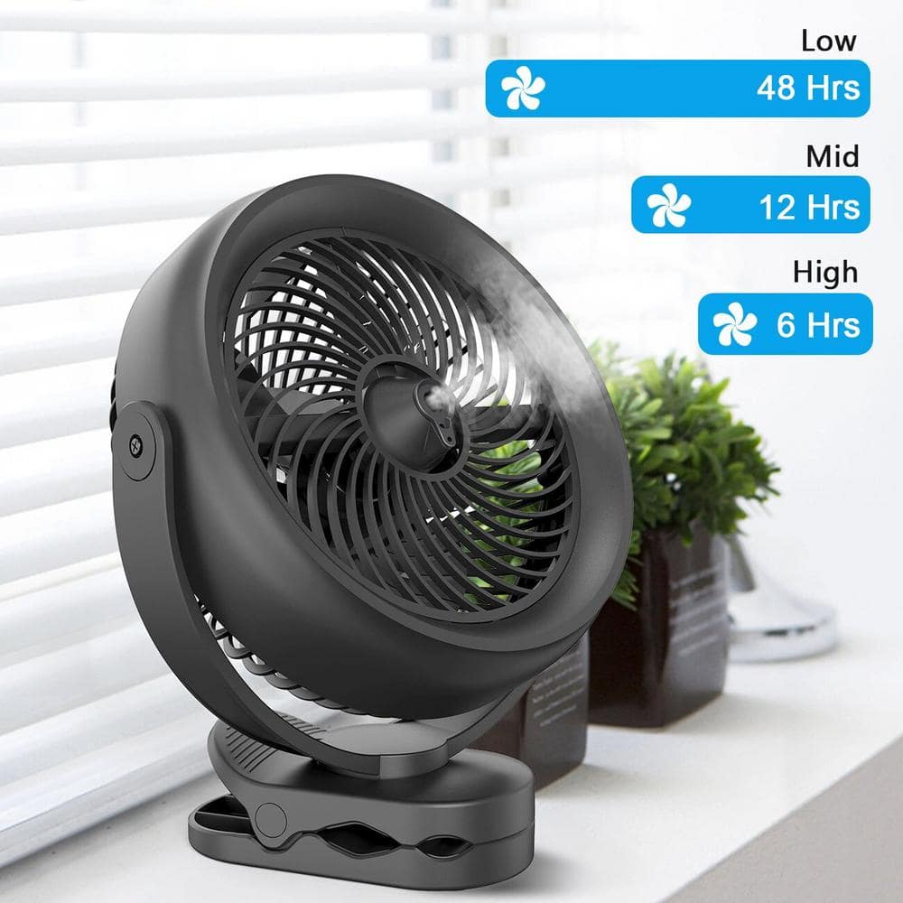 10000mAh Battery Operated 8 in. 3 Fan Speeds Personal Misting Fan in Black Detachable Battery 2 Mist Modes w/200ml Tank - Hercitys