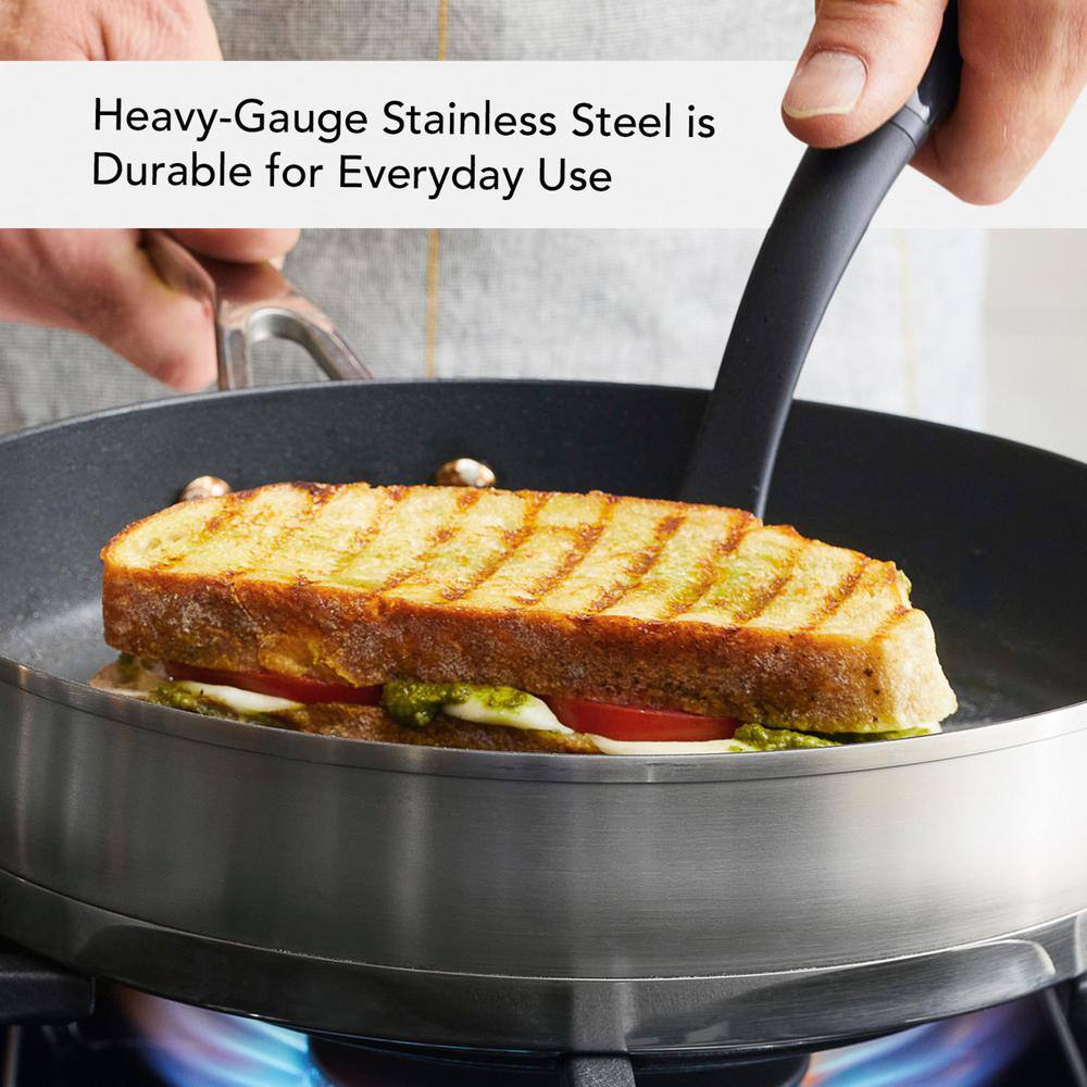 3-Ply Base Stainless Steel Nonstick Round Grill Pan, 10.25 in., Brushed Stainless Steel - Hercitys