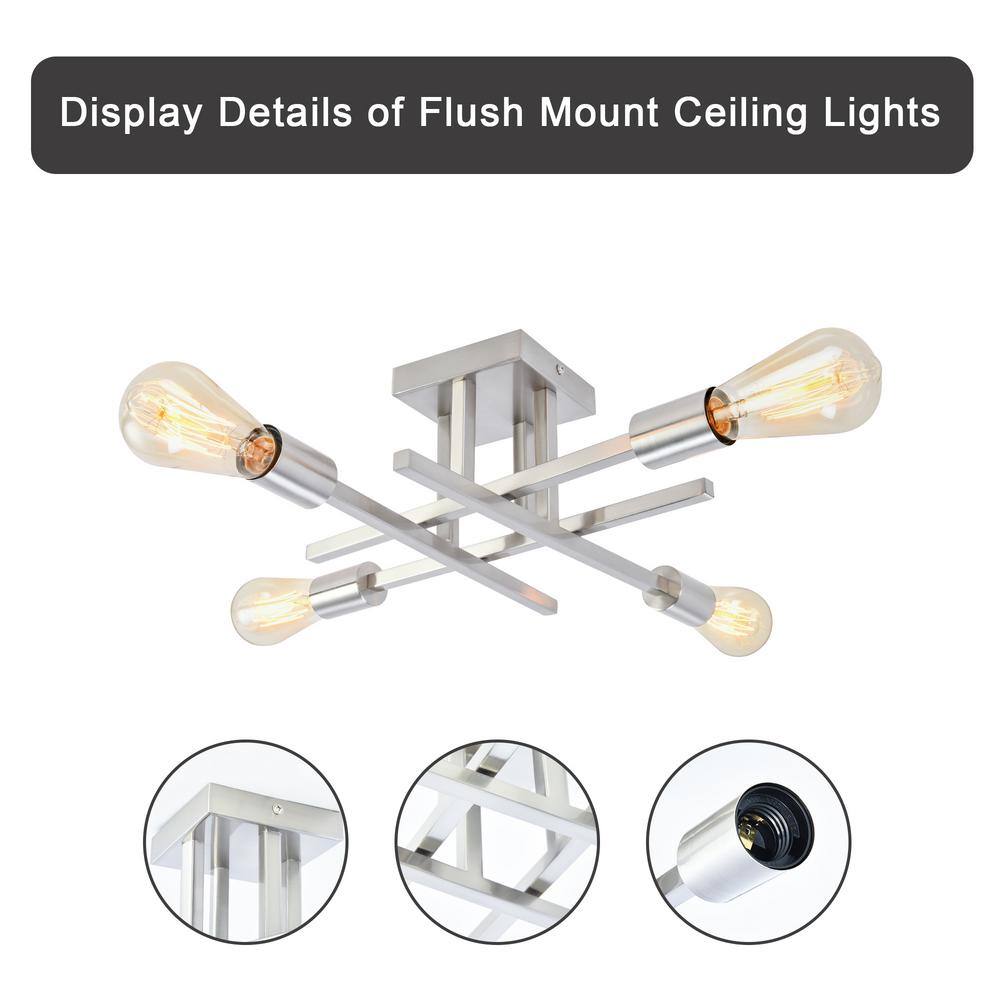 18.11 in. 4-Light Nickel Modern Sputnik Semi- Flush Mount Ceiling Lights with No Bulbs Included - Hercitys
