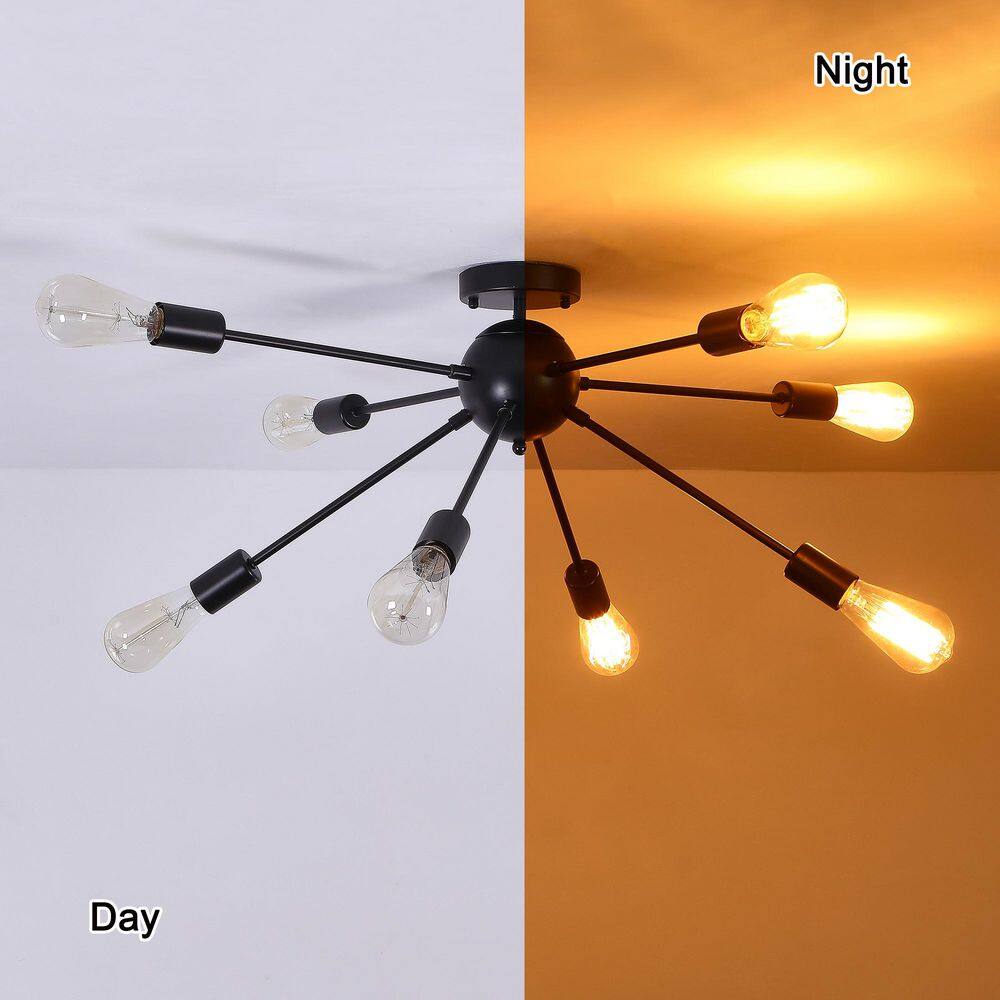 30.11 in. 4-Light Black Industrial Semi-Flush Mount with No Bulbs Included - Hercitys