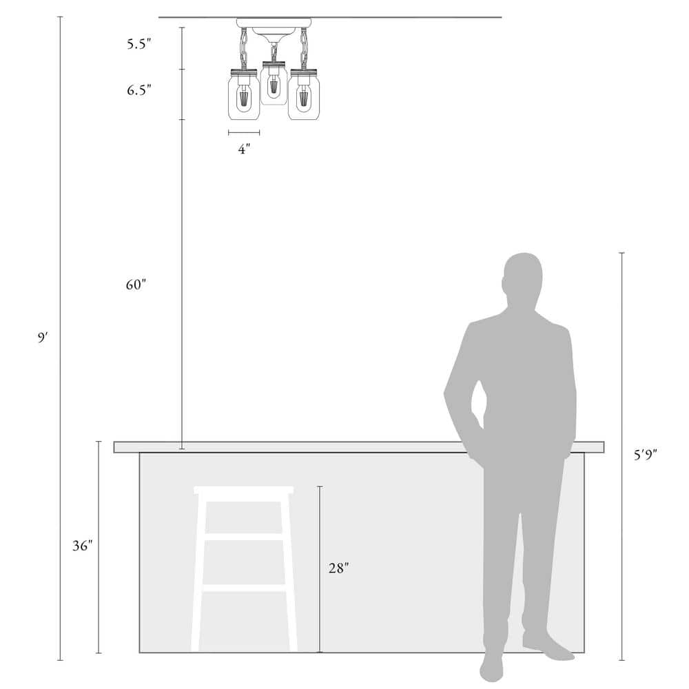 3-Light Modern Farmhouse Semi-Flush Mount Oil-Rubbed Bronze Classic Mason Jar Kitchen Ceiling Light - Hercitys