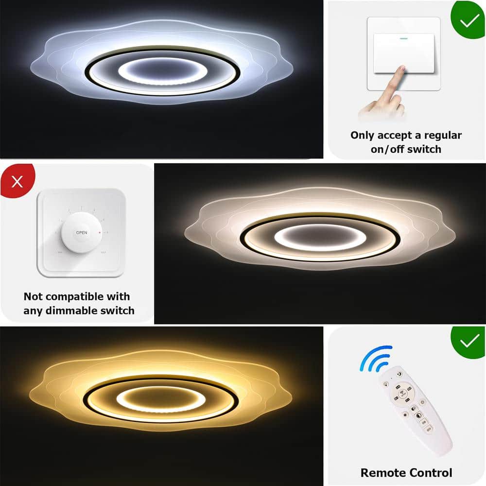 23.62 in. 1-Light White Modern Creative Wave Design Dimmable Selectable LED Flush Mount Ceiling Light with Remote - Hercitys