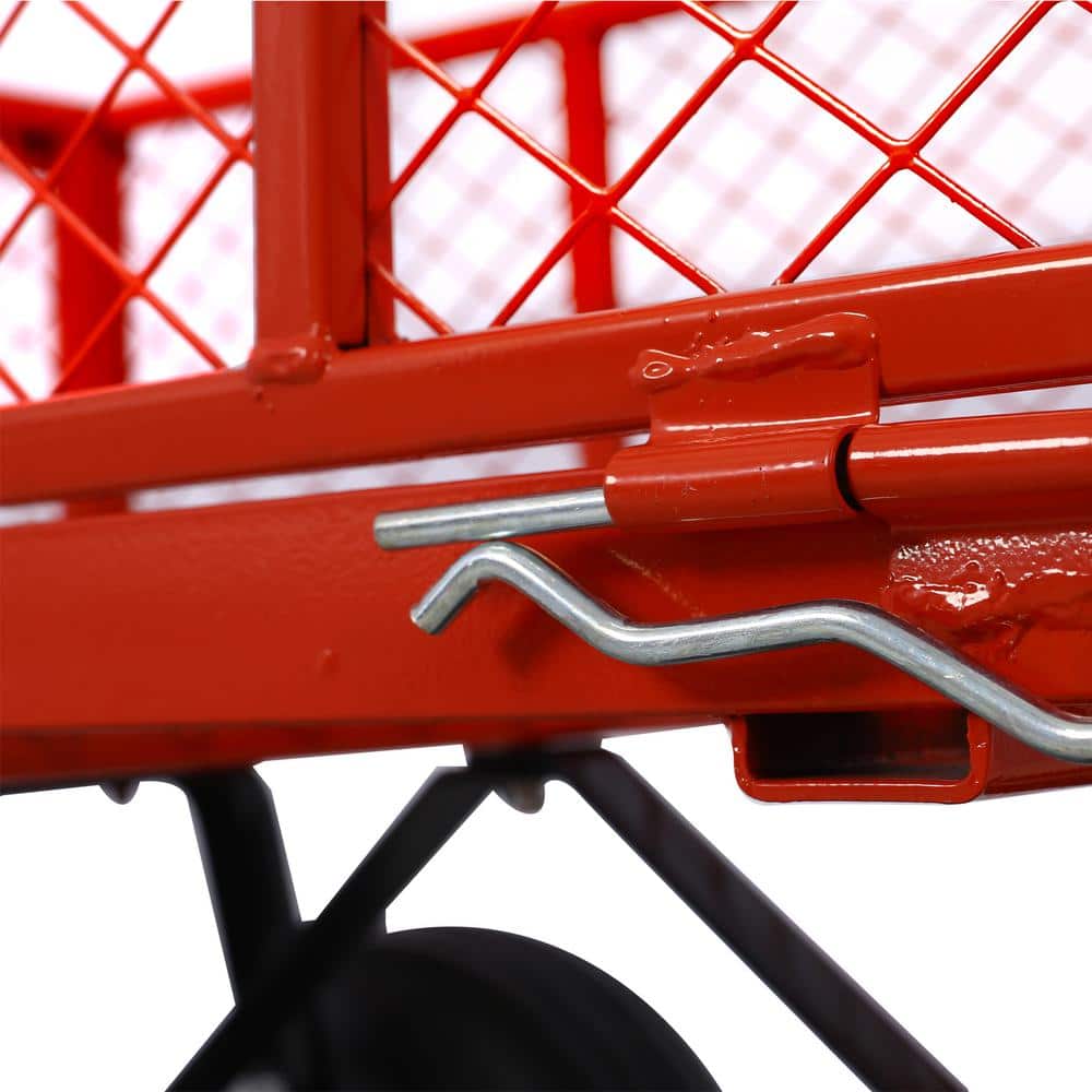 3 cu. ft. 550 lbs. Capacity Steel Utility Garden Cart with Folding Sides, Red - Hercitys