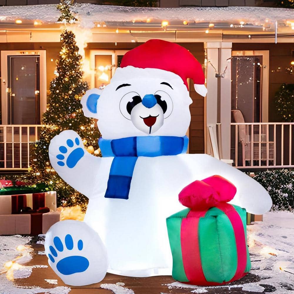 4 ft. Tall x 2 ft. W, White, Blue, Green and Red Plastic Waving Polar Bear Inflatable - Hercitys
