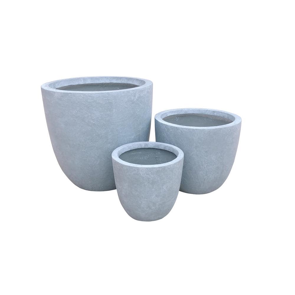 17 in. Tall Slate Gray Lightweight Concrete Round Modern Seamless Outdoor Planter (Set of 3) - Hercitys
