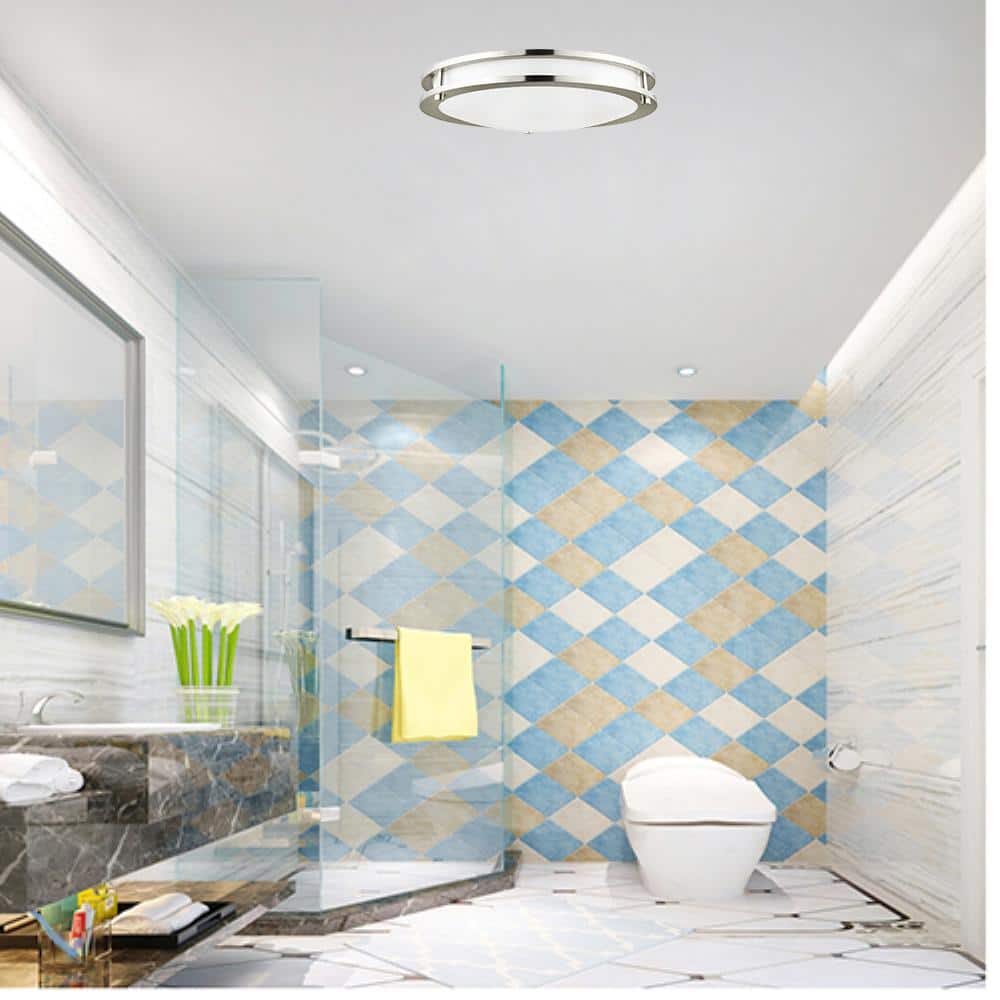 12 in. Brushed Nickel Round Double Ring LED Flush Mount Dimmable Adjustable CCT Ceiling Light ENERGY STAR - Hercitys