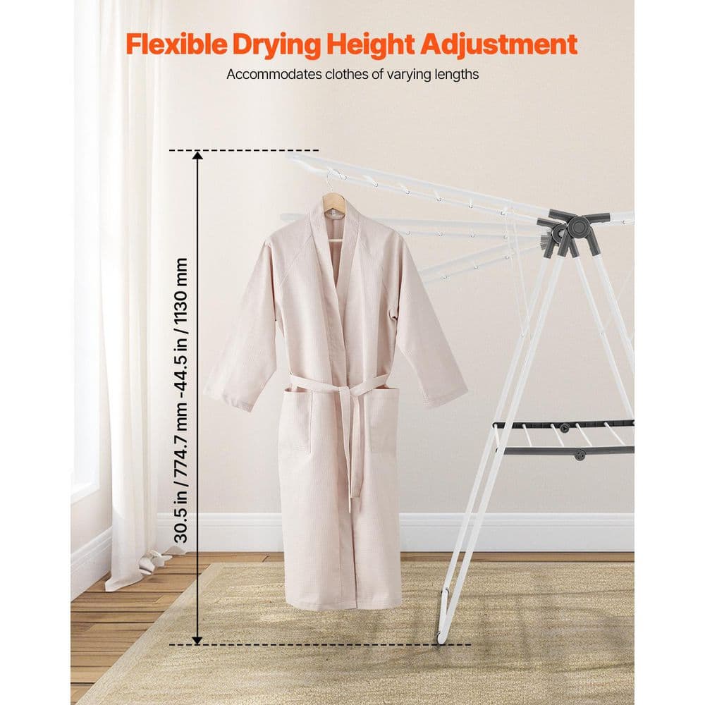 2-Tier Foldable Laundry Dryer Rack with 21 Drying Rods, Sock Clips, Metal Height-Adjustable, White - Hercitys