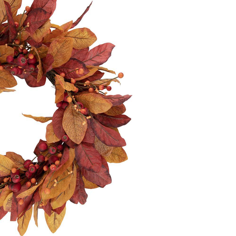 24 in. Red Unlit Berries with Leaves Artificial Harvest Wreath - Hercitys