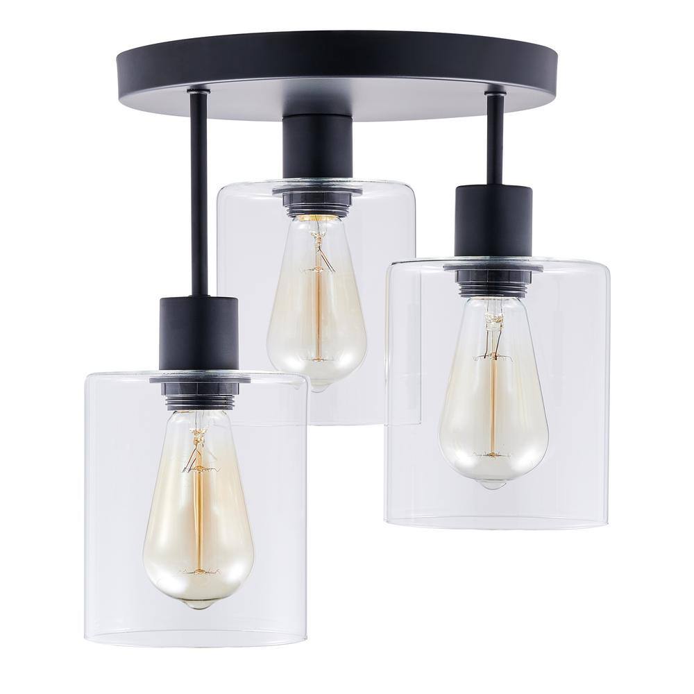 11 in. 3-Light Matte Black Cluster Semi-Flush Mount - Hercitys