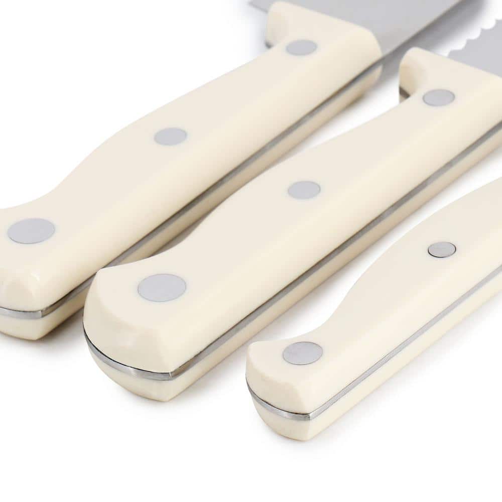 14 Piece Stainless Steel Cutlery and Wood Block Set in Linen - Hercitys