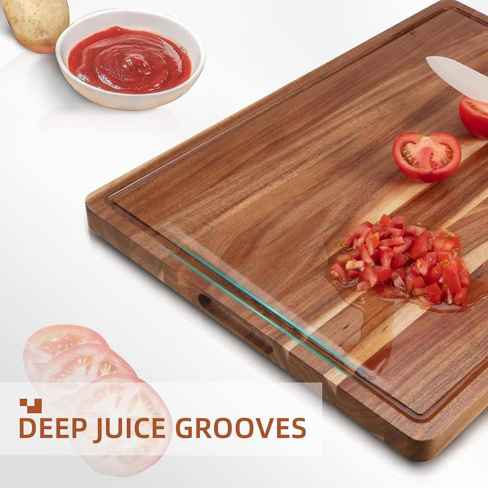 24 x 18 in. Rectangular Extra Large Acacia Wood Cutting Board Juice Groove, Reversible Meat Veggies - Hercitys